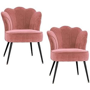 GEIRONV Set van 2 eetkamerstoelen, met zwarte metalen benen make-up stoel fluwelen zit en rugleuningen woonkamer stoelen Eetstoelen (Color : Pink)