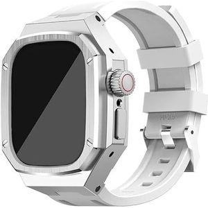 OFWAX Roestvrij stalen horlogekast siliconen horlogeband, voor Apple Watch 8 7 6 5 4 SE-serie, sportband metalen behuizing mod kit, voor Iwatch 44 mm 45 mm horloge vervangende accessoires, 49mm, agaat