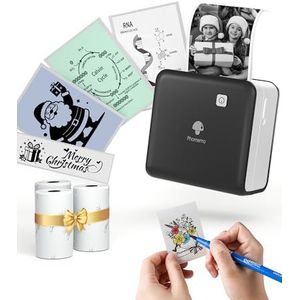 Phomemo Draagbare thermische printer M02 Pro 300 DPI, stickerprinter met drie papierrollen voor notities en studiomatroosters