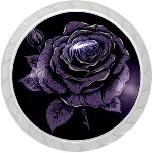 lcndlsoe Elegante ronde transparante kastknoppen, set van 4, voor kasten, ijdelheden en kasten, paars en zwarte roos