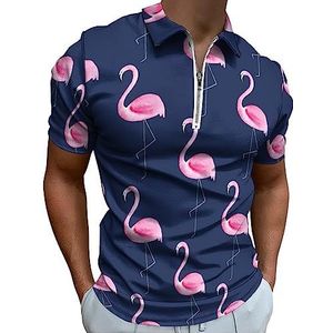 Aquarel Flamingo Polo Shirt voor Mannen Casual Rits Kraag T-shirts Golf Tops Slim Fit