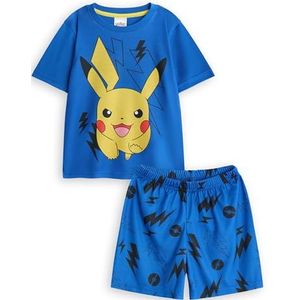 Pokémon Pikachu jongens 2-delige pyjamaset | Kinderbroekje met korte pijpen en nachttop met korte mouwen in blauw | Pikachu karakter bliksemschichten grafische print PJ's