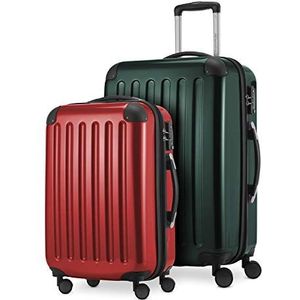 HAUPTSTADTKOFFER - Alex - 2-delige kofferset harde schaal glanzend, middelgrote koffer 65 cm + handbagage 55 cm, 74 + 42 liter, TSA, bosgroen-rood, 65 cm, Kofferset
