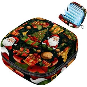 MUOOUM Merry Christmas Patroon Maandverband Opbergtas Menstruatie Pad Tas Draagbare Menstruatie Cup Pouch met Rits voor Tiener Meisjes Vrouwen Dames