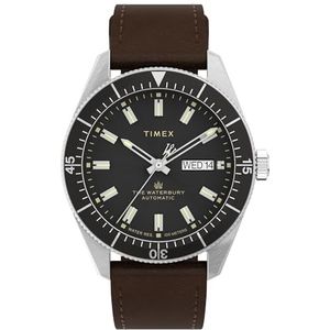 Timex Heren Waterbury Dive Automatisch 40mm Roestvrij Staal/Bruin/Zwart Analoog Horloge, Zilver/Zwart, Eén maat, 40 mm Waterbury Duik Automatisch