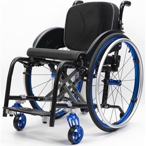 Ultra lichtgewicht sportrolstoel voor volwassenen, draagbare opvouwbare transportrolstoel, all-terrain aluminiumlegering zelfrijdende handmatige rolstoelen, weegt slechts 12,2 kg (blauw, 42 cm)