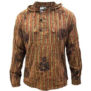 SHOPOHOLIC FASHION Heren Stonewashed Stripe Hooded Grandad Shirts Volledige Mouw Hippy Lichtgewicht Hoodie, Oranje, L