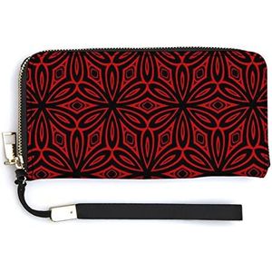 Rode Geometrische Bandana Print Vrouwen Portemonnee Lederen Lange Clutch Portemonnee Grote Capaciteit Card Organizer met Polsband