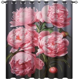 AEMYSKA Prachtige Roze Pioenen Verduisterende Tule Gordijnen voor Slaapkamer Mooie Planten Moderne Vintage Thermisch Geïsoleerde Gordijnen Kamer Verduistering Licht Blokkerende Gordijnen 55x63 inch