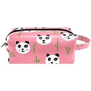 Make-uptas voor dames,lederen make-uptas,reistas voor make-uptas,Roze originele panda plant Afdrukken