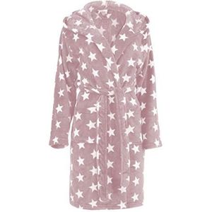 Brandsseller Damesbadjas met Sterren S/M – Zachte badjas van microvezel met capuchon – Oeko-Tex gecertificeerd – Voor thuis, sauna & wellness – Roze/Wit