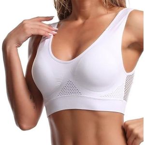 Ademende coole liftup-luchtbeha, hardloopborstpak 2024 Nieuwe grote luchtbeha Ademende en comfortabele mesh-sportbeha for dames (Color : White)