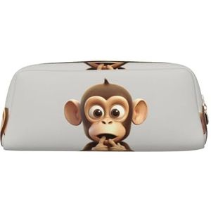 The Silent Monkey Bedrukte Lederen Etui Draagbare Reizen Make-uptas Grote Capaciteit Toilettas Rits Opbergtas voor Vrouwen Meisjes, Goud, Eén maat, Tas Organizer