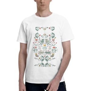 CKGODGF Grappige katten vogels en bloemen print heren katoenen T-shirt, casual en comfortabel korte mouw, geschikt voor fitness en dagelijks gebruik, Wit, S