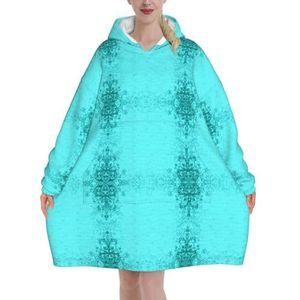 Groenblauw dames Sherpa Sweatshirt Deken Verlengt Warme Gezellige Oversized Draagbare Pocket Hoodie Volwassenen