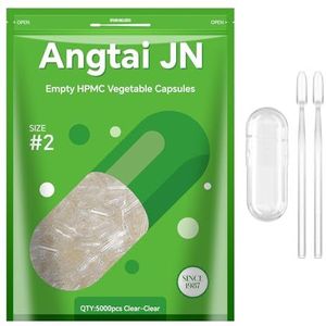 AngtaiJN lege veganistische capsules, lege capsules 2 (5000 stuks), lege capsules om te vullen met 2 microlepels, doe-het-zelf capsulehoezen voor de capsulevuller maat 2