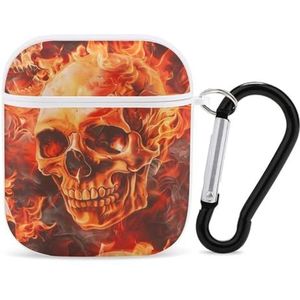 Flames Skulls In Fire Leuke Case voor AirPods 2&1 Schokbestendige Beschermende Hoofdtelefoon Gevallen Cover Met Sleutelhanger Voor Mannen Vrouwen