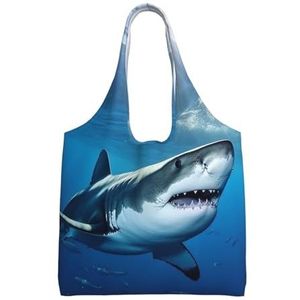 YNCATXZ Oceaan Zee Dier Haai Canvas Tote Bag Voor Vrouwen Esthetische Boodschappentassen Schoudertas Herbruikbare Boodschappentassen, Zwart, Eén maat