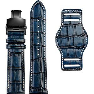 leer vervangingsbanden, horloges Echt lederen horlogeband 20 mm 22 mm heren met matte polshorloges band handgemaakte lederen armband (kleur: blauw gouden pin, maat: 18 mm) (Size : Blue Black Folding