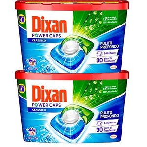 2 x Dixan Power Caps klassiek wasmiddel in capsules voor wasmachine, diepreinigend, effectief in koud water, 2 verpakkingen met elk 15 capsules – 30 wasbeurten in totaal