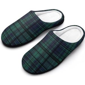 Schotse tartan geruite damesslippers, casual huisschoenen, katoenen pantoffels met rubberen zool 7-8 (39-40)