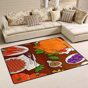 Gebied tapijten 100 x 150 cm, Thanksgiving heerlijk diner deurmat wasbare vloermatten groot vloertapijt, voor binnenkomst, picknick