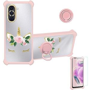 Aroepurt Hoes voor Huawei Nova 10 Youth Edition hoes compatibel met Huawei Nova 10 Youth Edition hoes mobiele telefoon beschermhoes cover [met 9H hardheid HD beschermfolie] PC + siliconen standaard