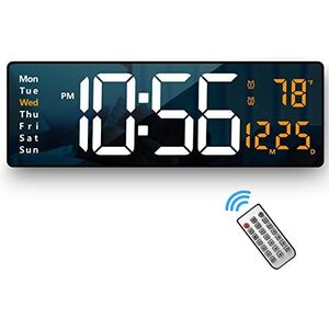 Abovsare Digitale wandklok groot display, 16,2 inch grote wandklokken, LED digitale klok met afstandsbediening/automatische helderheid dimmer grote klok met datum week temperatuur (oranje)