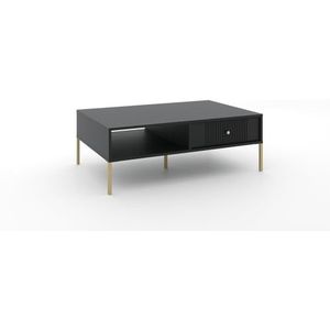 3E 3xE living.com Salontafel: een lade, een plank, kleur zwart, gouden poten