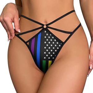 Amerikaanse Homo Regenboog Vlag LGBT Pride Sexy G-String Thongs Voor Vrouwen T-Back Low Rise Slipje Ondergoed 2XL