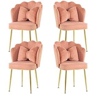 GEIRONV Dining Chair Set van 4, for Woonkamer Slaapkamer Keuken Lounge Stoel Fluwelen Galomoplated Titanium Gold Pen Rugleuning Stoel Eetstoelen (Color : Lotus root pink)