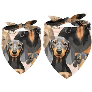 Hondenbandana's, huisdieraccessoires voor hondenliefhebbers, huisdier bandana, 2-delig, kleurrijk teckel dier hondenpatroon, hondensjaal