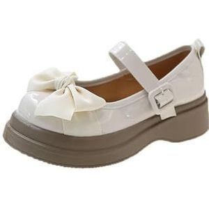 Nieuwe Vrouwen Schoenen Fashion Lente Herfst Zwart Lederen Vlinder Knoop Riemen Lolita Schoenen Woman's Dikke Zool Mary Jane Dames Schoenen, beige, 37 EU