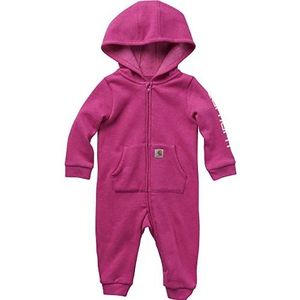 Carhartt Girls' Long Sleeve Fleece Zip-Front Hooded Coverall, Raspberry Rose Heather, 6 Months