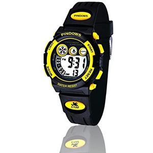 Boys Digital Watches, 3ATM waterdicht horloge, Outdoor Sport Watch Multifunction Waterdicht elektronisch horloge, met LED -licht alarm en kalender,Geel