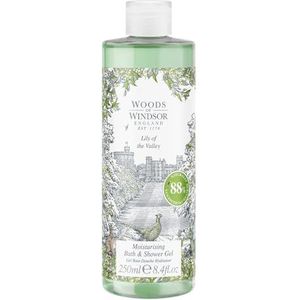 Woods of Windsor Lily of the Valley bad- en douchegel, douchegel voor dames met geranium- en citrustonen, hydraterende body wash voor vrouwen met vitamine E, lelietje-van-dalengeur 250 ml