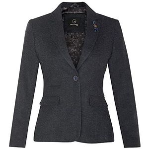 TruClothing Dames Tweed Herringbone Classic 1920s Formele Wollen Tailored Blazer met Elleboog Patches, marineblauw, M