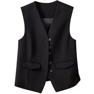 Hgvcfcv Dames Zakelijk Vest V-hals Mouwloos Single-Breasted Zakelijk Vest Pak Jas Vest, Zwart, XXL