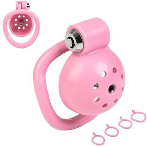 KTTAVL BDSM kuisheidskooi bondage peniskooi mannelijk met 5 ringset + metalen urethra plug heren SM kuisheidsgordel extreme kuisheid pikkooi erotisch seksspeeltje for mannen (Color : Pink Rosa, Size