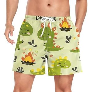 Wzzzsun Green Baby Dinos Dinosaur Heren Zwembroek Board Shorts Sneldrogende Trunk met Zakken, Leuke mode, M