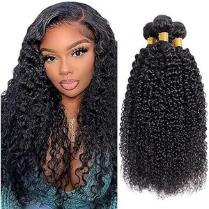 Tuheerst 26 28 30 Inch Human Hair Bundles Double Drown 1B Natural Black Kinky Curly Hair Extensions Unprocessed Brazilian Virgin Remy Menselijk haar Extension 50g/Bundle Total 150g