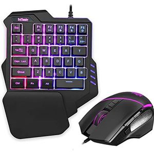 RedThunder Gaming toetsenbord en muis met één hand, combo met RGB-achtergrondlicht, ergonomisch mini-toetsenbord met 35 toetsen, optische muis met 6400 dpi, voor PC PS5 gamers