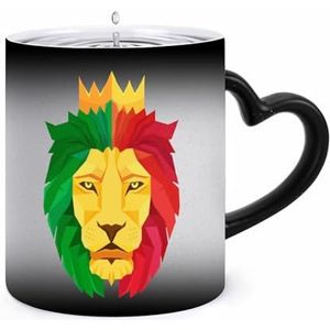 Geometrie Leeuw met Koning Kroon Koffie Mok 11oz Kleur Veranderende Mokken Hartvormig Handvat Warmtegevoelige Verkleuring Cups
