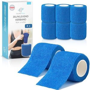 Health Press® Zelfklevend Verband – 4x Rollen Elastisch Verband Blauw (5,0cm x 4,5m) | Fixatieband Waterdicht voor Mensen & Dieren | Bandage voor Gewrichten, Vingers & Poten