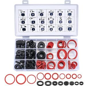 202 Stk Afdichtingsringen Set, O-ringen, Rubberen Dichtringen, 18 Maten Flenspakkingen Schijven Ringen Afdichtingsset voor Slangen, Sanitair, Kranen - Zwart/Rood