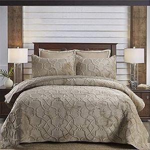 Dekbedovertrek, dekbedovertrek, dekbedovertrekset 3 Pieces Cotton Bedspread Set Quilted Bed Cover Summer Bed Sheet Quilt Air Conditioning Bnket Court Style Relief in 2 Sizes, Dark Brown,240 * 233cm(24