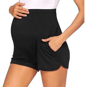 Zwangerschapsshorts, comfortabele broek voor dames, veelzijdige stretch zwangerschapsbroek, effen kleur, buiklift, zwanger kort (zwart, XXL)