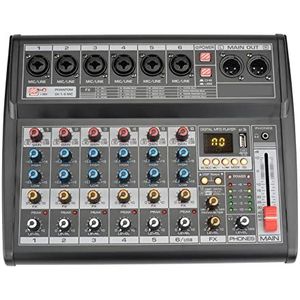 Audiomixer - Mixing Console - 48V Fantoomvoeding - 16 Digitale USB Opnamefunctie - 6 Kanalen