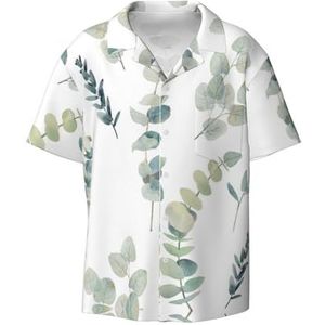 ZEEHXQ Wit Natuurlijk Groen Twig Print Mens Casual Button Down Shirts Korte Mouw Rimpel Gratis Zomer Jurk Shirt met Zak, Wit natuurlijk groen Twig, XL