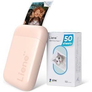 Liene 2 x 3 draagbare fotoprinter met 50 vellen zink zelfklevend fotopapier, Bluetooth 5.0, klein, voor iOS en Android smartphone, mini-directe fotoprinter voor iPhone (roze)